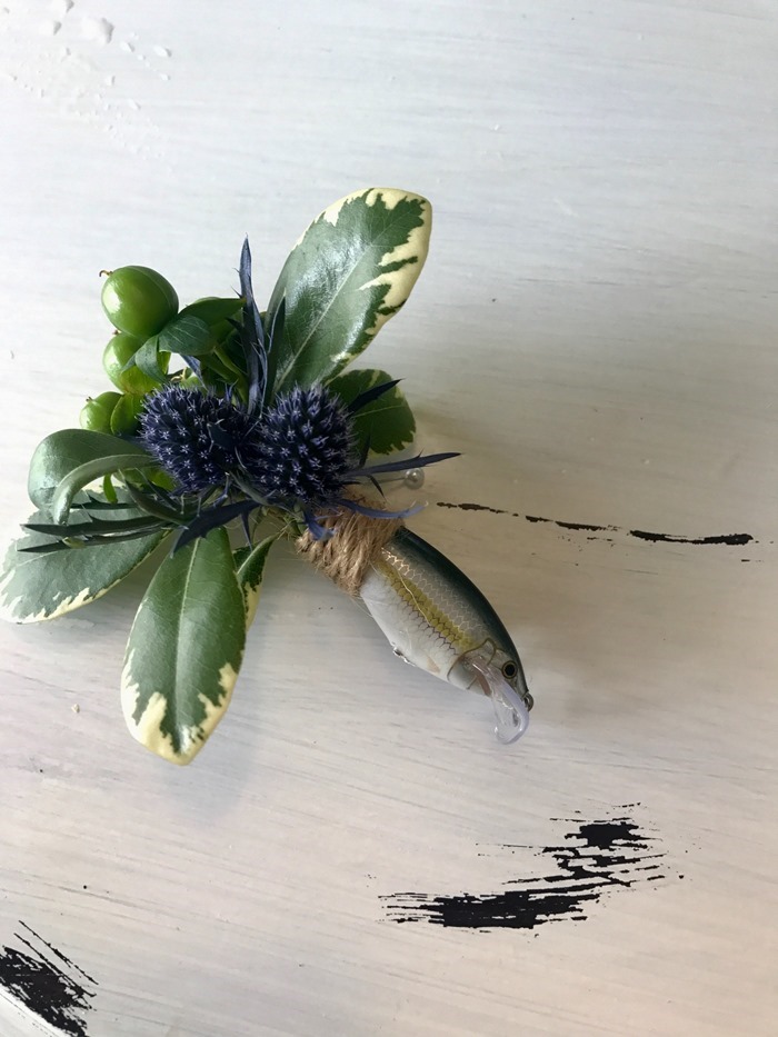 Fishing lure boutonniere designed by Fleur de Vie Houston photographed by Jordan Isbell Photography